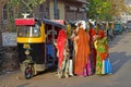 Indian Ladies in Saris by Tuk-tuks, Girdikot & Sardar Market, Jodhpur, Rajasthan, India