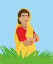 Indian lady farmer cartoon character or vector