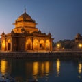 Indian landmarks - Gadi Sagar temple on Gadisar lake - Jaisalmer, Rajasthan, north India made with