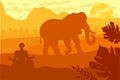 Indian Landscape With Elephant and Yog