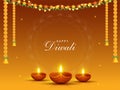 Indian Light Festival, Happy Diwali Celebration with Illuminated Realistic Lit Oil Lamps and Merigold Garlands with Space for your