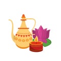 Indian lotus flowers and decorative porcelain jars with leaves