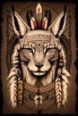 Indian lynx warrior animal tribal totem native american hand drawn graphic