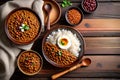 Indian madras lentils cuisine wooden spoon beans food Royalty Free Stock Photo