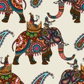 Indian maharadjah on elephant seamless background