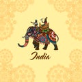 Indian maharaja on elephant mandala ornament Royalty Free Stock Photo