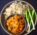 Indian staple meal- mixed veg curry with rice Royalty Free Stock Photo