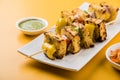 Indian malai paneer tikka or barbecue cheese cottage