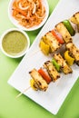 Indian malai paneer tikka or barbecue cheese cottage