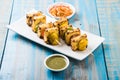 Indian malai paneer tikka or barbecue cheese cottage