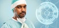 Indian male doctor or scientist over dna molecule Royalty Free Stock Photo