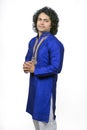Indian male model wearing blue kurta