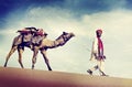 Indian Man Camel Desert Travel Concept Royalty Free Stock Photo