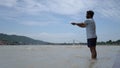 indian man doing Surya namaskar in ganga river