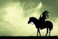 Indian man on horse at sunset Royalty Free Stock Photo