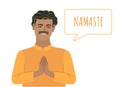 Indian Man making Namaste. Safe greeting to prevent the spread of virus