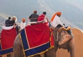 Tourists riding on elephant in Amber fort, Rajasthan state, India Royalty Free Stock Photo