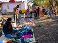 an indian man seating at street shop during fair program in India January 2020 Royalty Free Stock Photo