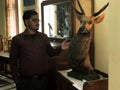 an indian man showing dear statue into the museum Royalty Free Stock Photo