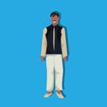 Indian man standing in national traditional clothes male cartoon character full length flat