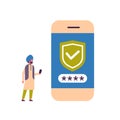Indian man unlock smartphone verification mobile security app access concept flat full length isolated
