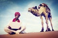 Indian Man Using Laptop Desert Concept Royalty Free Stock Photo