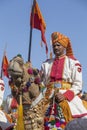 Indian man wearing traditional dress participate in mister desert contest of festival in Jaisalmer, Rajasthan, India Royalty Free Stock Photo