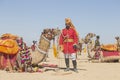 Indian man wearing traditional dress participate in mister desert contest of festival in Jaisalmer, Rajasthan, India Royalty Free Stock Photo