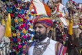 Indian man wearing traditional dress participate in mister desert contest of festival in Jaisalmer, Rajasthan, India Royalty Free Stock Photo