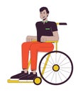 Indian man in wheelchair flat line color vector character