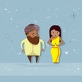 Indian Man And Woman Couple Cartoon Character Mix Race Businessman Businesswoman