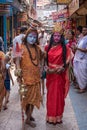 Tarakeswar, India Ã¢â¬â April 21 2019; Indian man and Woman dressed as Indian Gods shiv Parvati at Baba Taraknath Temple, Tarakeswar