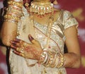 Indian marriage attire and lifestyle. Indian Gujarati Bride or Dulhan in her traditional ethnic wedding dress.Indian marriage atti