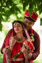 Indian married couple with closed eyes Royalty Free Stock Photo