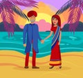 Indian Married Pair, Husband and Wife Illustration