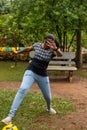 Indian Married Woman Playing soccer in Park