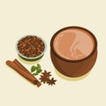 Top Side View Indian Masala Chai With Herb Spices Vector Illustration