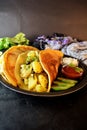 Indian Masala Dosa - recipe preparation photos with photos of the final dish and traditional mattha