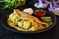 Indian Masala Dosa - recipe preparation photos with photos of the final dish and traditional mattha