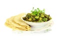 Indian masala fried okra bhindi or ladyfinger curry with tortilla