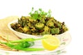 Indian masala fried okra bhindi or ladyfinger curry with tortilla Royalty Free Stock Photo