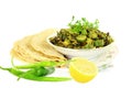 Indian masala fried okra bhindi or ladyfinger curry with tortilla Royalty Free Stock Photo