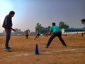 indian matured peoples playing football on the ground in India January 2020 Royalty Free Stock Photo