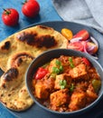 Indian Punjabi Meal -Kadai Paneer with roti and salad Royalty Free Stock Photo