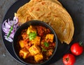Indian meal-Kadai Paneer and lachcha paratha Royalty Free Stock Photo