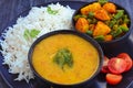 Indian meal - Mung dal lentil, rice and beans curry Royalty Free Stock Photo