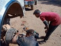 indian mechanics are modifying truck at workshop in india dec 2019