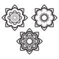 Indian, Mehndi Henna three floral tattoo round pattern or background Royalty Free Stock Photo