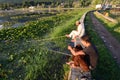 Indian men fishing on Dal Lake in Srinagar, India