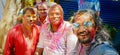 Indian men in goggles celebreting holi festival